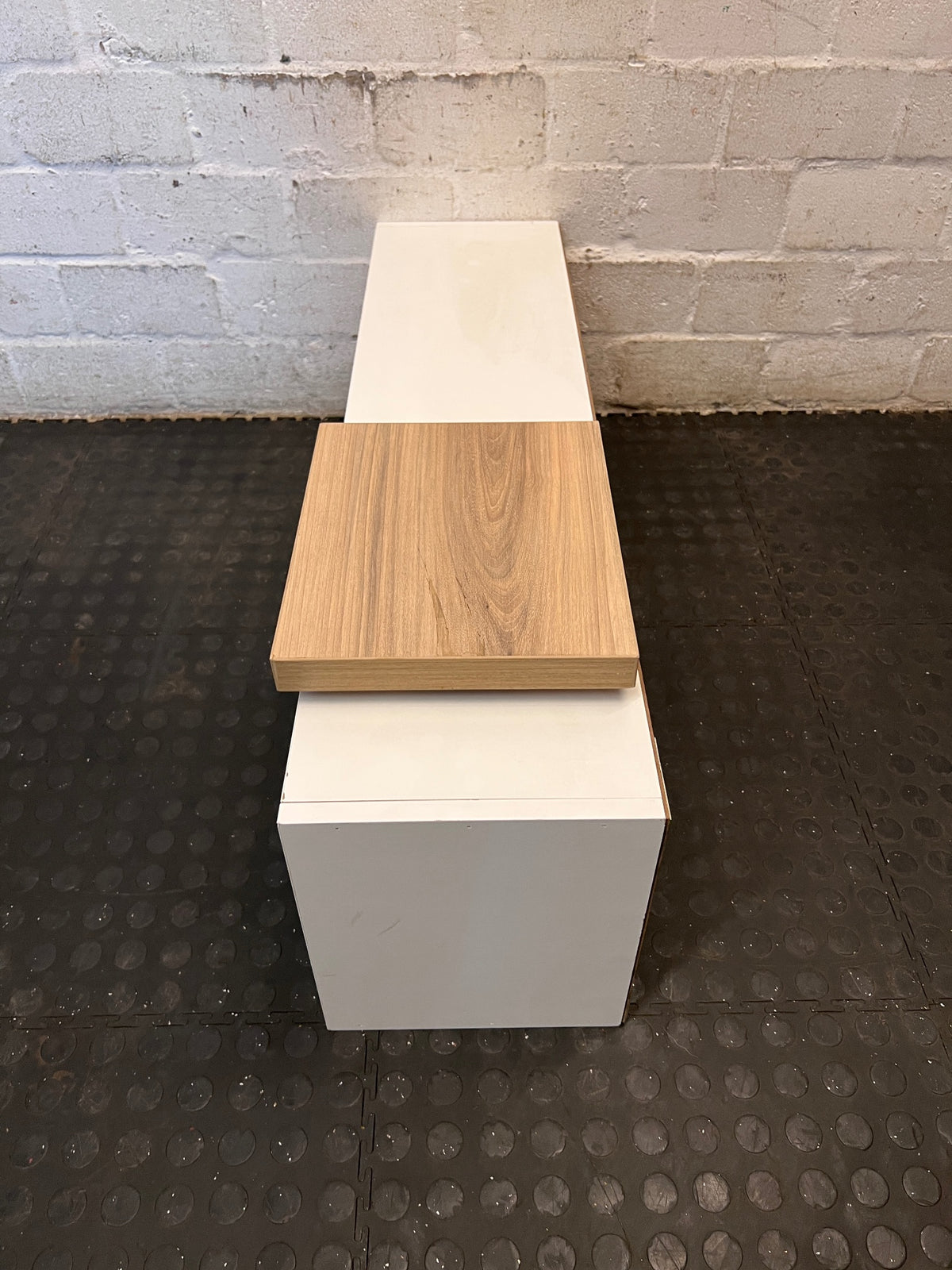 Modern White and Wood Wall-Mounted Storage Unit – side view