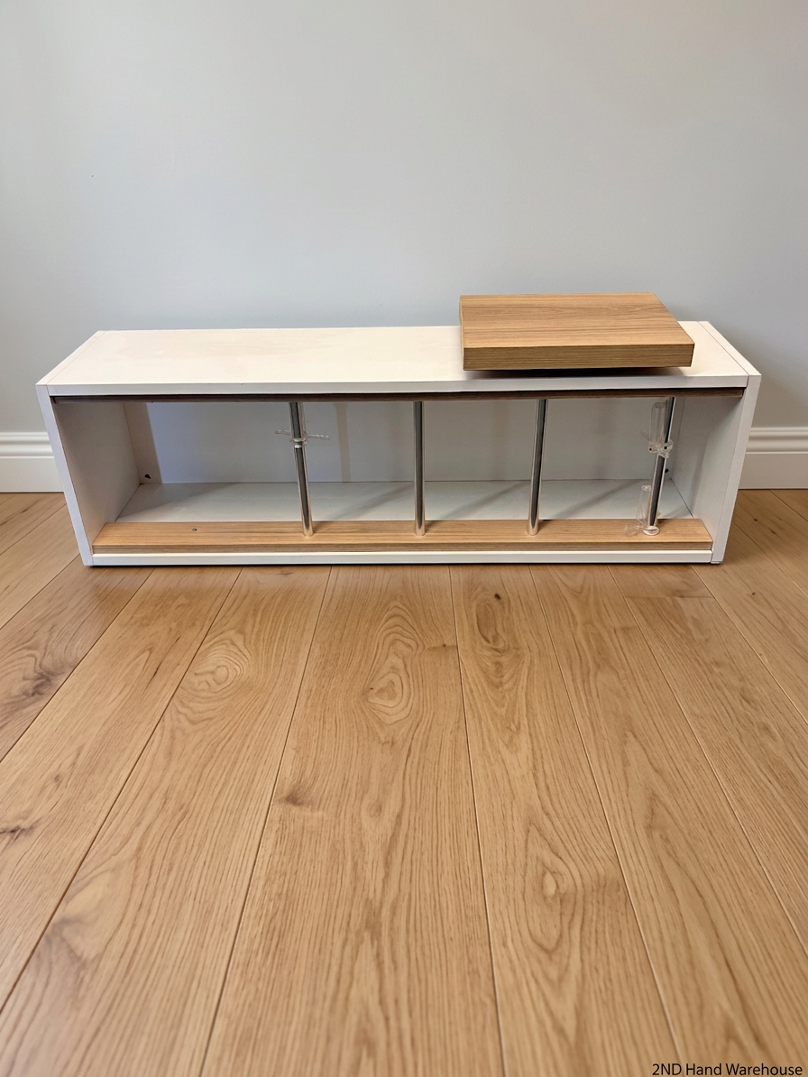 Modern White and Wood Wall-Mounted Storage Unit – styled product image