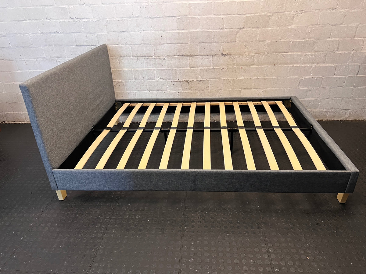 Grey Upholstered Double Bed Frame with Slatted Base – back view