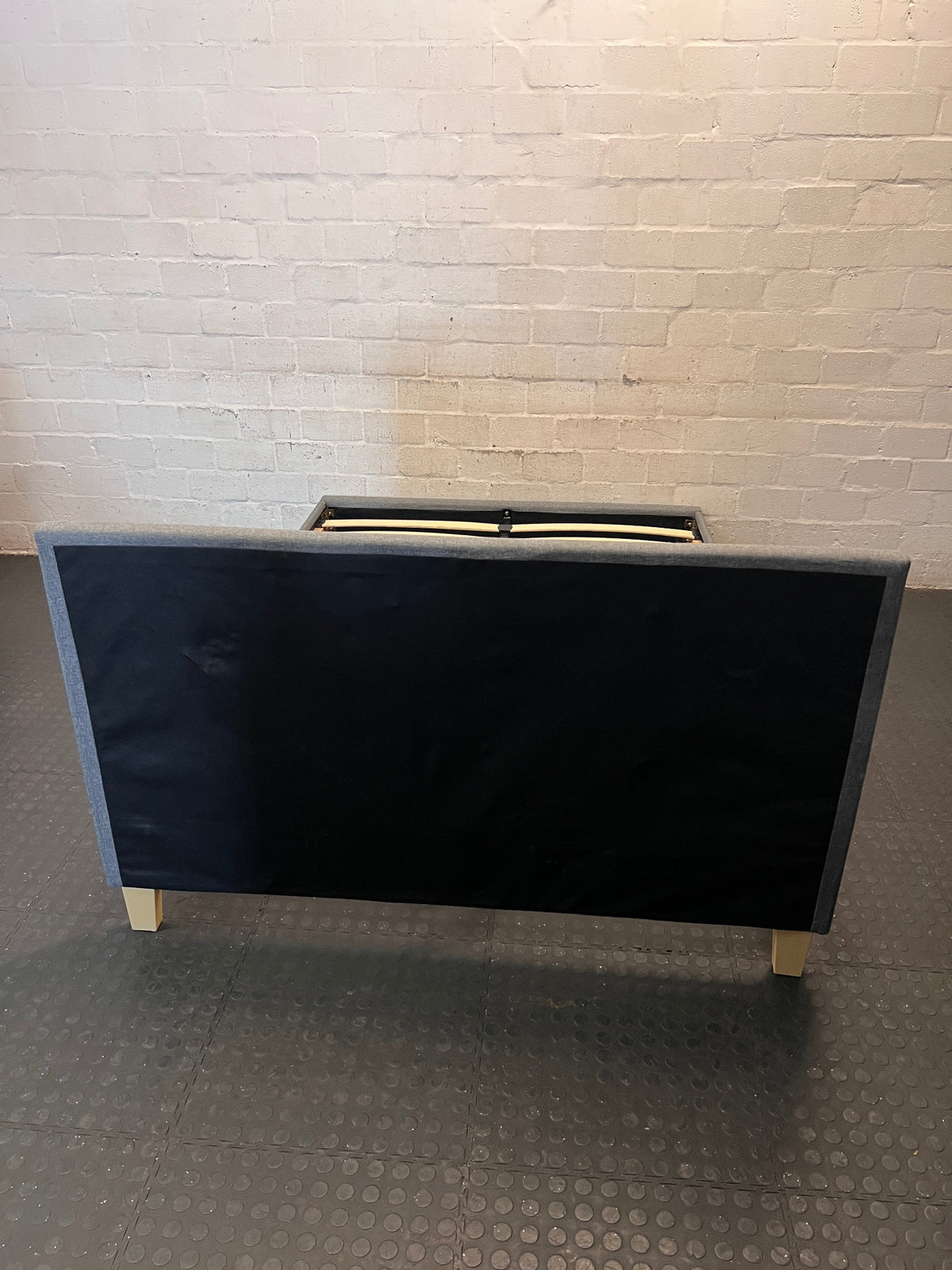 Grey Upholstered Double Bed Frame with Slatted Base – condition detail