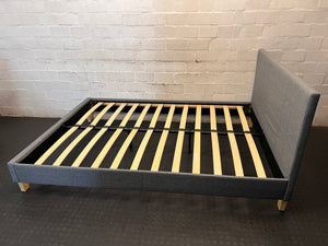 Grey Upholstered Double Bed Frame with Slatted Base – side view