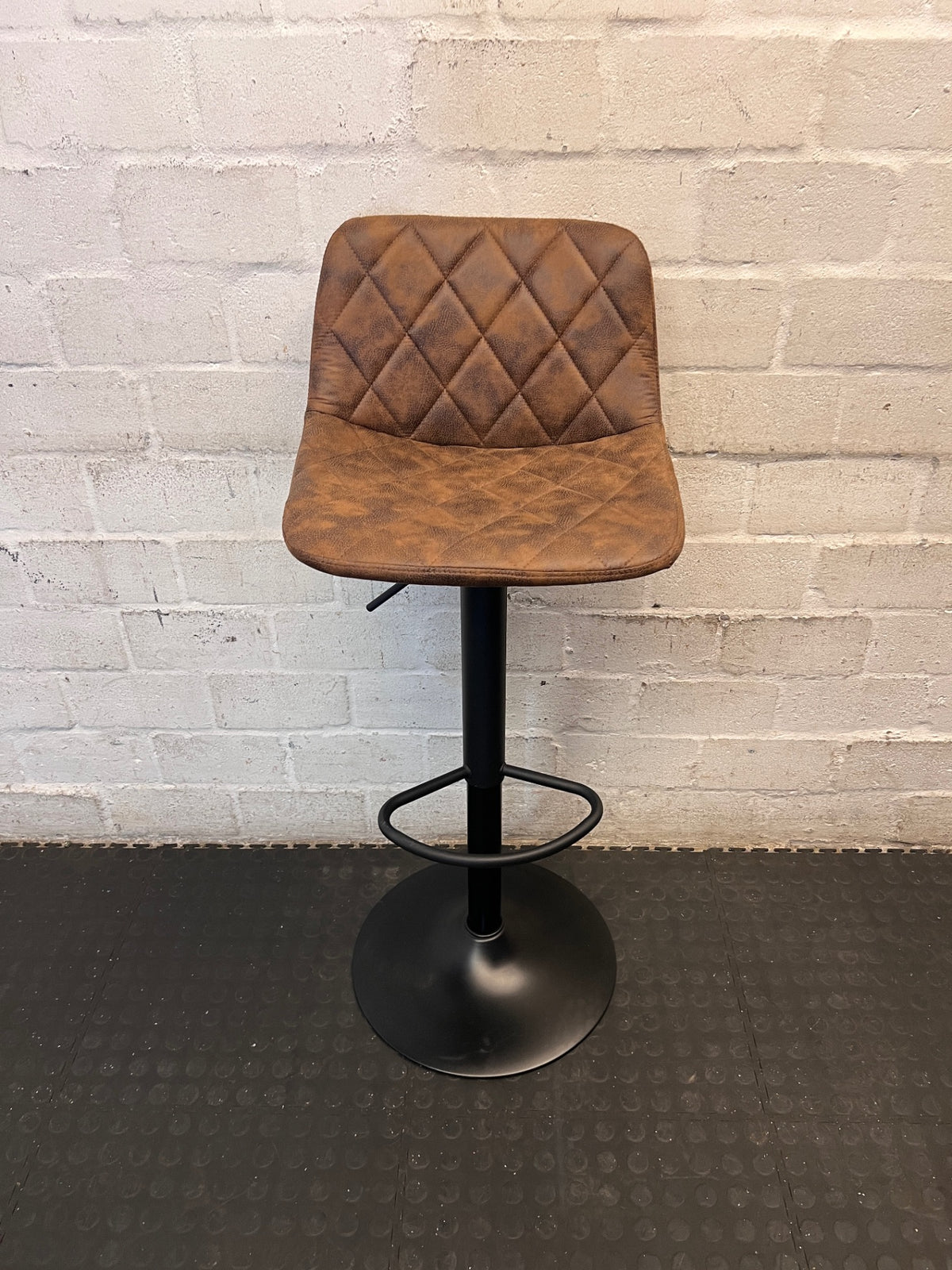 Diamond Quilted Brown Faux Leather Bar Stool – main front view