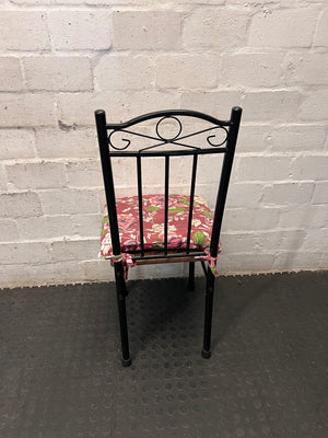 Black Metal Dining Chair with Floral Seat Cushion – back view