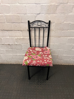 Black Metal Dining Chair with Floral Seat Cushion – main front view
