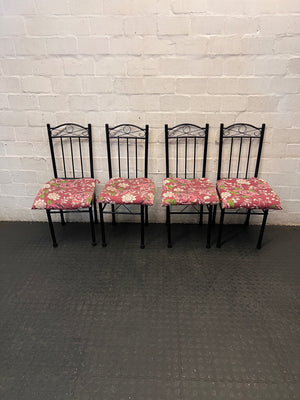 Black Metal Dining Chair with Floral Seat Cushion – side view