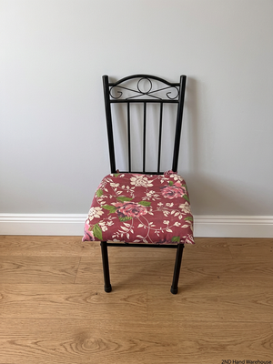 Black Metal Dining Chair with Floral Seat Cushion – styled product image
