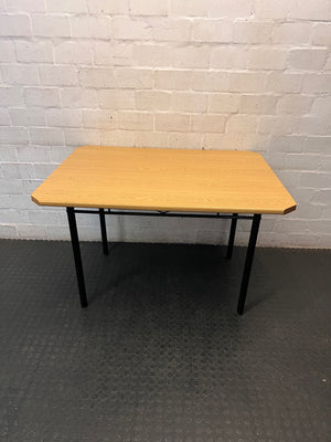 Oak Tone Dining Table with Black Metal Legs – main front view
