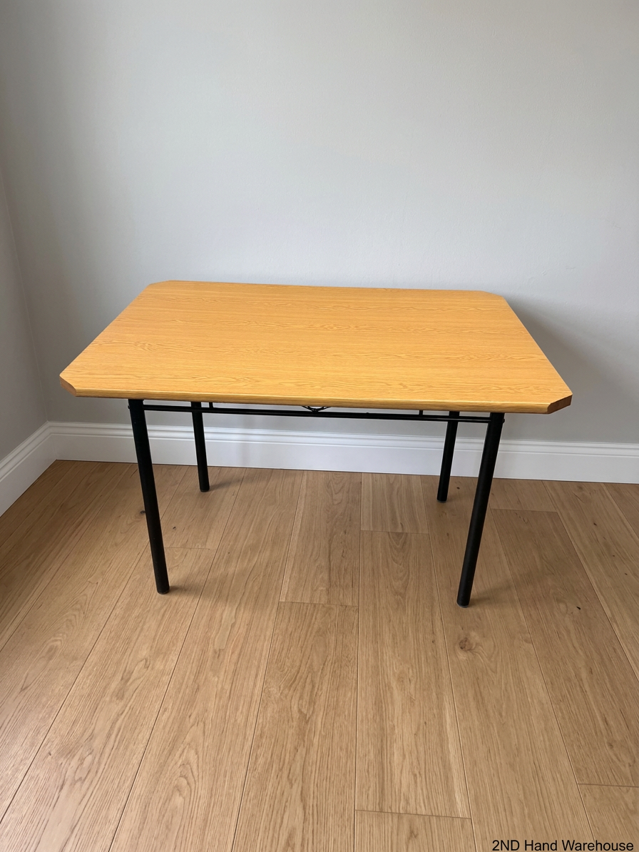 Oak Tone Dining Table with Black Metal Legs – styled product image