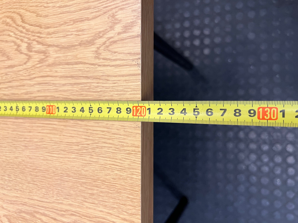 Oak Tone Dining Table with Black Metal Legs – width measurement