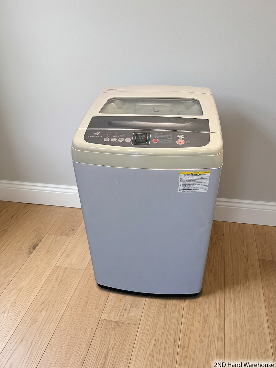 White Top-Loader Washing Machine with Digital Display – styled product image