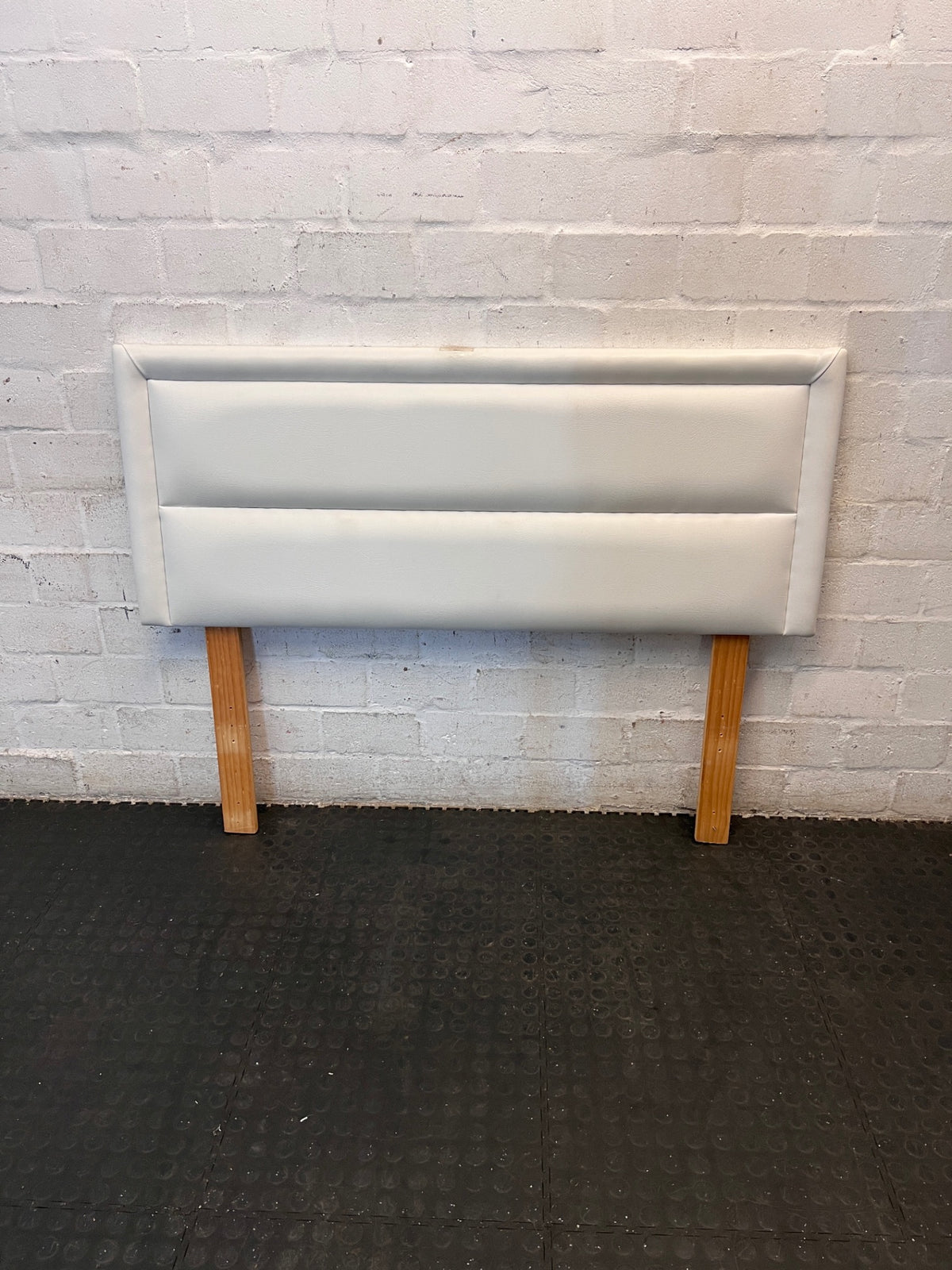 Upholstered Faux Leather Double Headboard with Wooden Legs – main front view