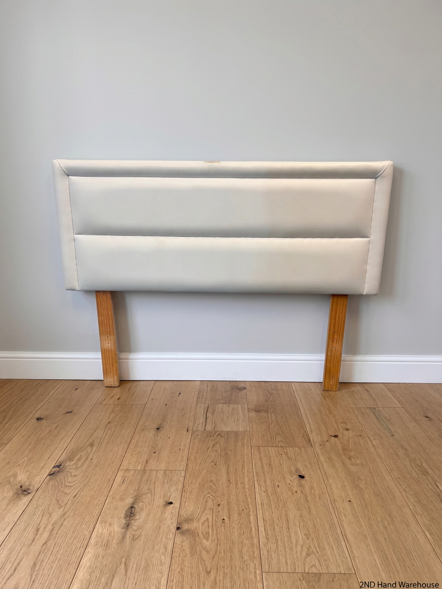 Upholstered Faux Leather Double Headboard with Wooden Legs – styled product image