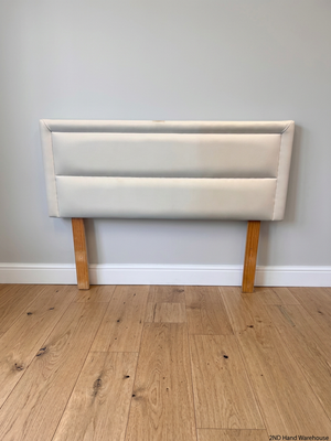 Upholstered Faux Leather Double Headboard with Wooden Legs – styled product image