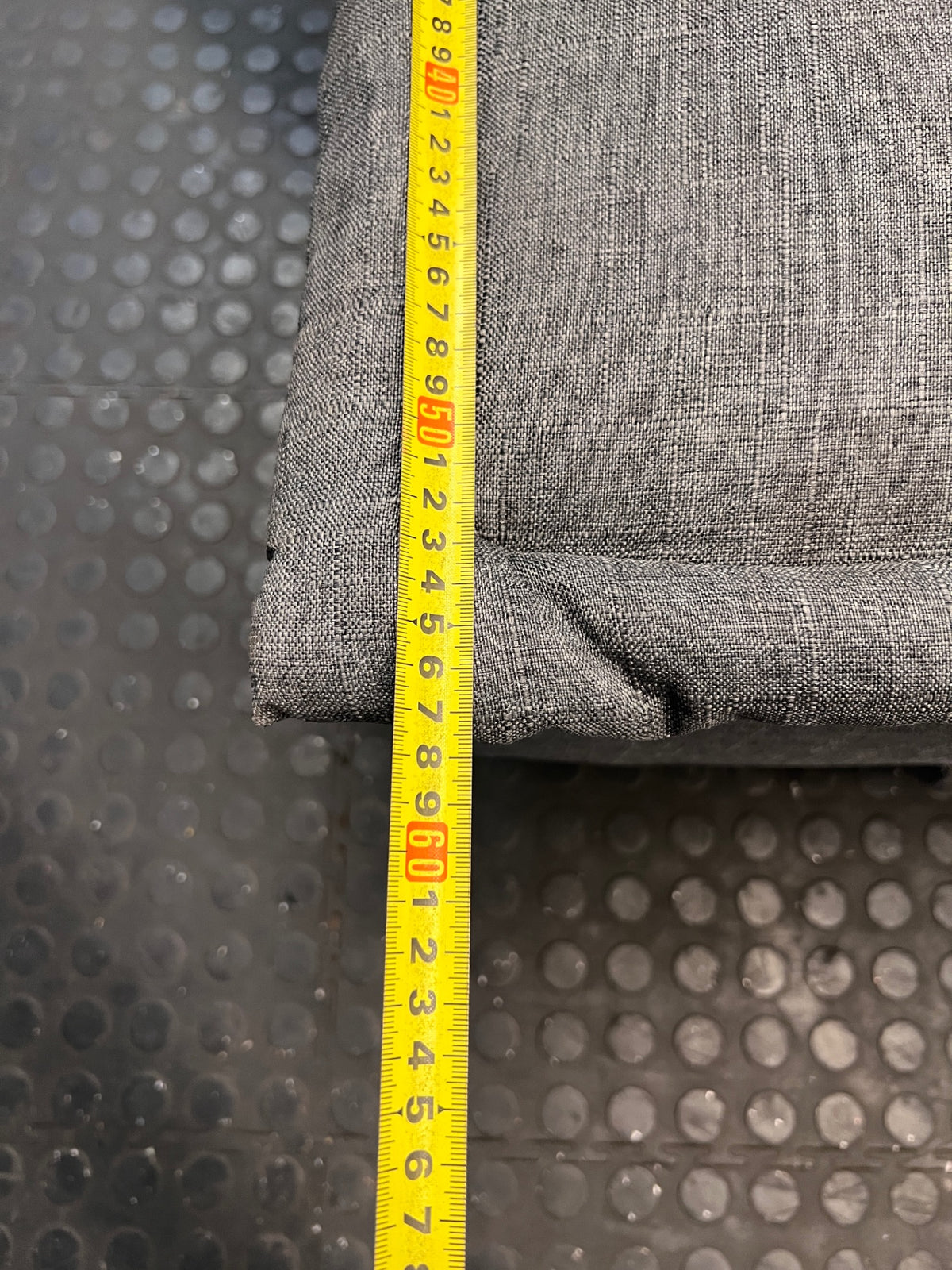 Grey Fabric Armless Sleeper Couch – depth measurement