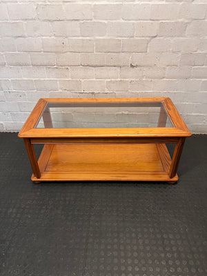Wooden Coffee Table with Glass Inlay and Lower Shelf – main front view