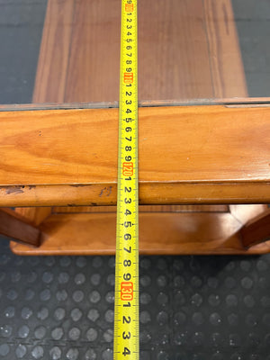 Wooden Coffee Table with Glass Inlay and Lower Shelf – width measurement
