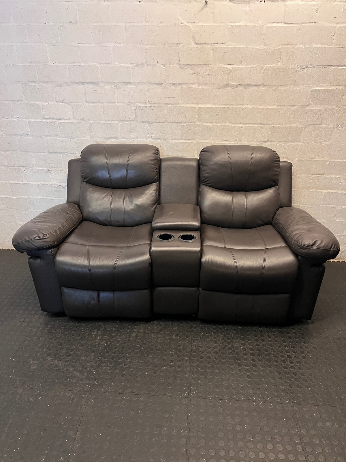 Brown 2 Seater Recliner with Centre Console – main front view