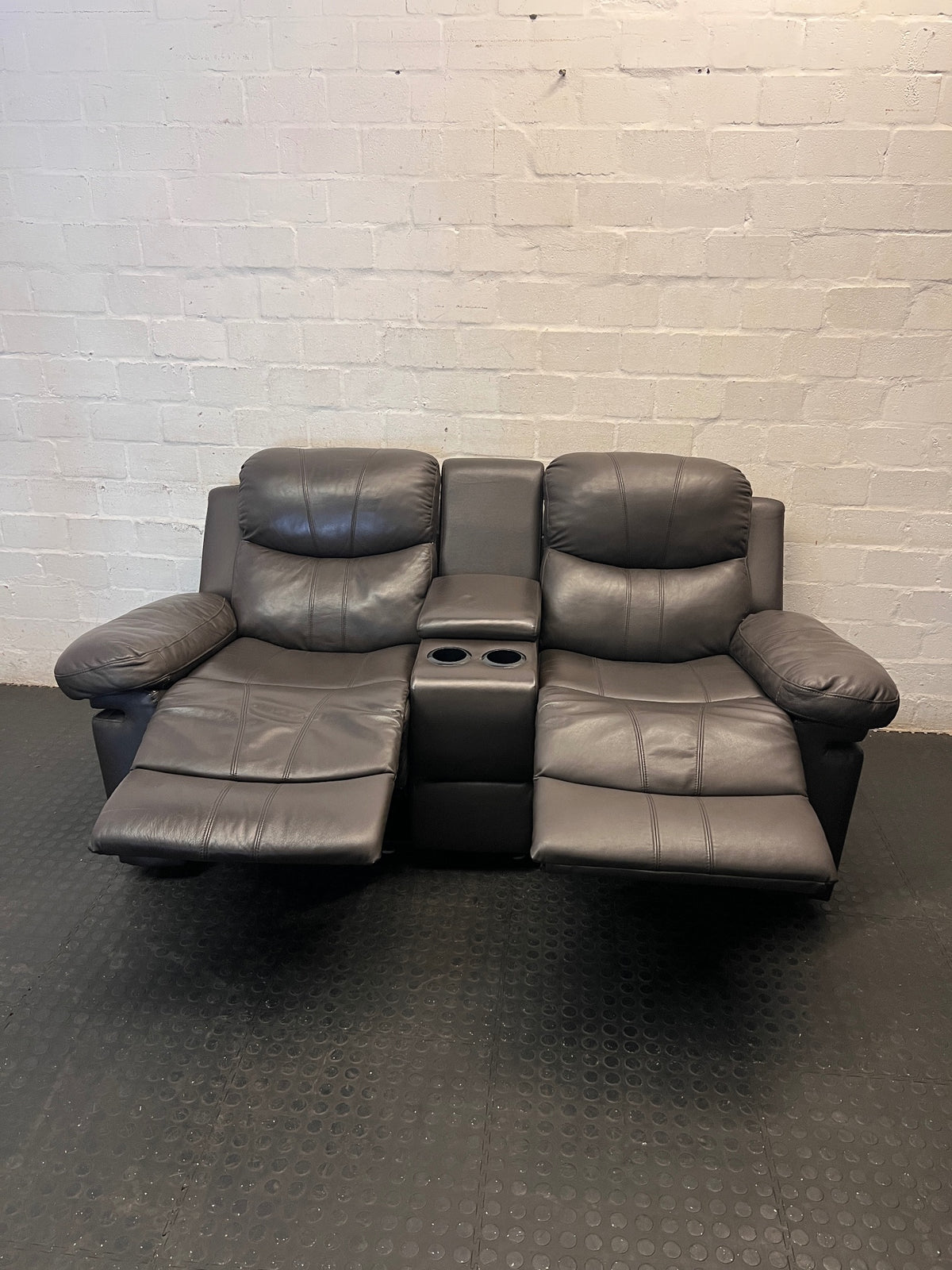 Brown 2 Seater Recliner with Centre Console – side view