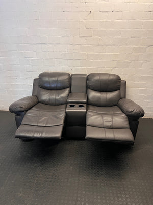 Brown 2 Seater Recliner with Centre Console – side view