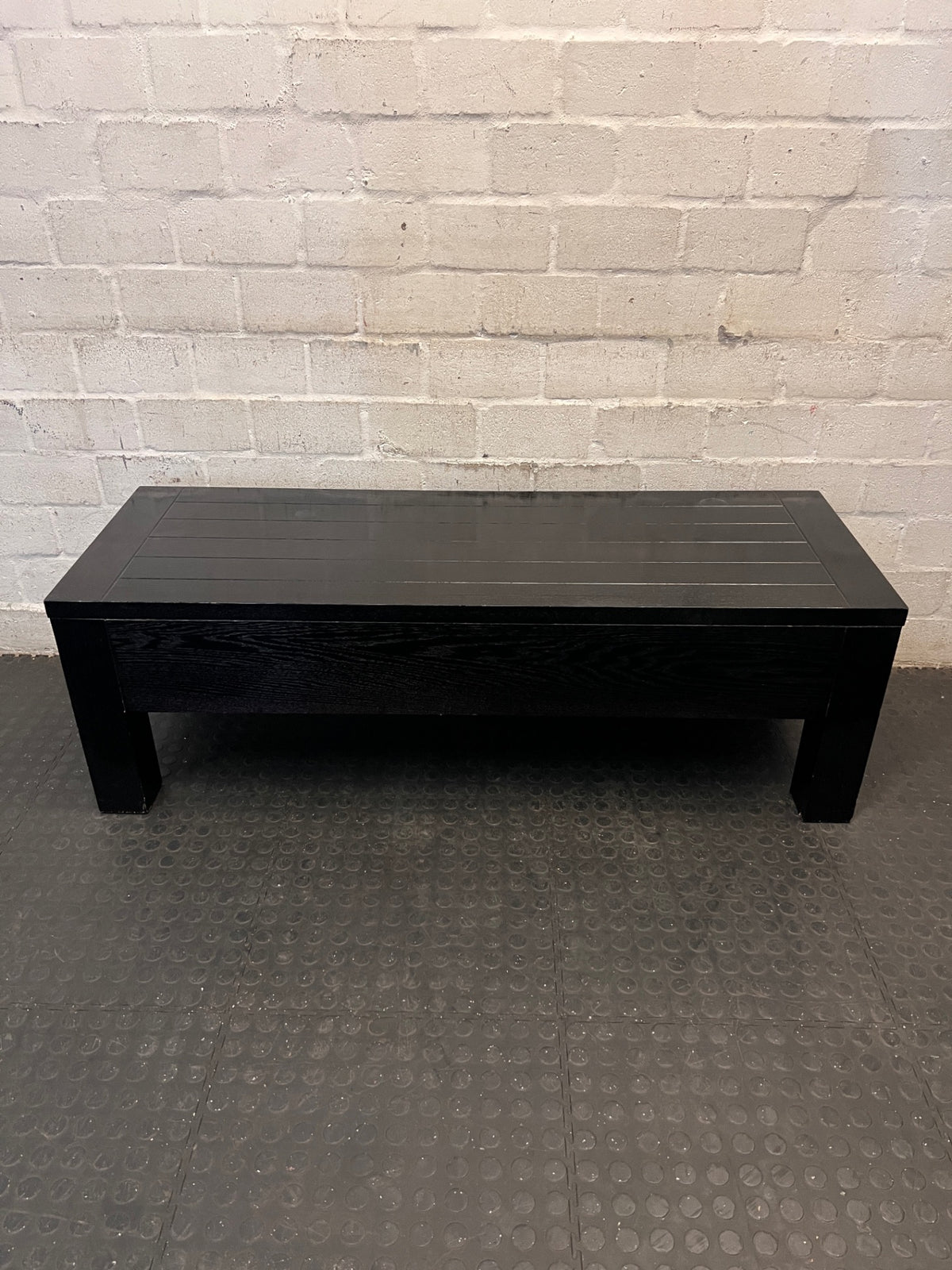 Dark Brown Wood Grain Coffee Table with Drawers – back view