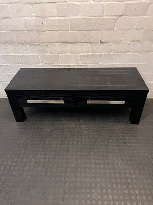 Dark Brown Wood Grain Coffee Table with Drawers – main front view