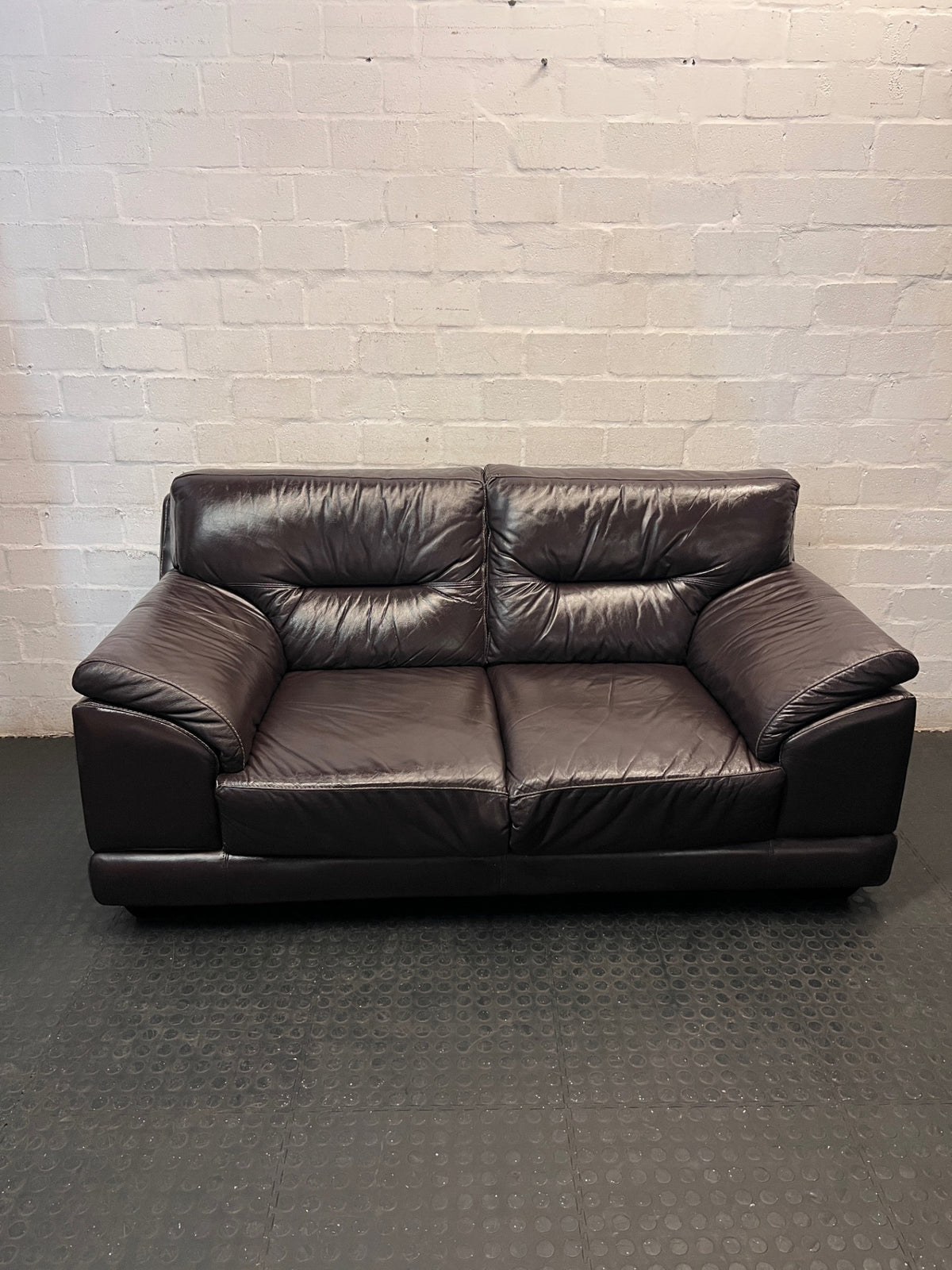 Brown Leather 2 Seater Couch – main front view