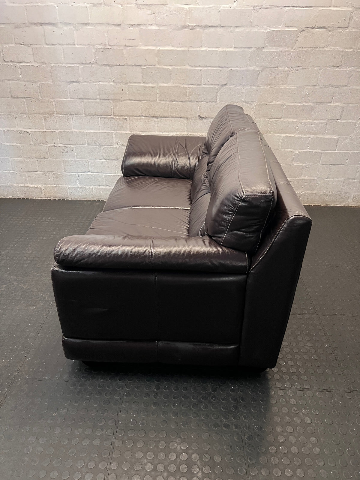 Brown Leather 2 Seater Couch – side view