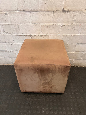 Beige Upholstered Cube Ottoman – back view