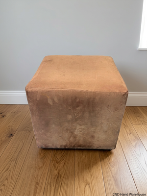Beige Upholstered Cube Ottoman – styled product image