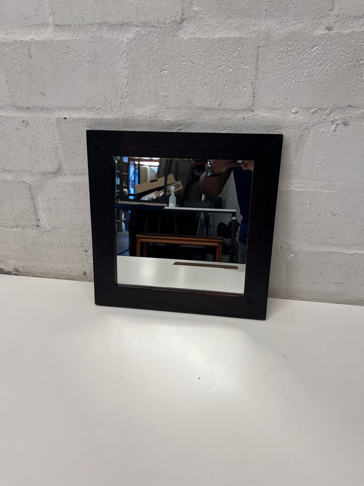 Square Dark Brown Framed Wall Mirror – back view