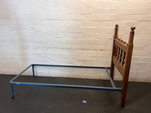 Vintage-Style Single Bed Frame with Ornate Headboard – side view