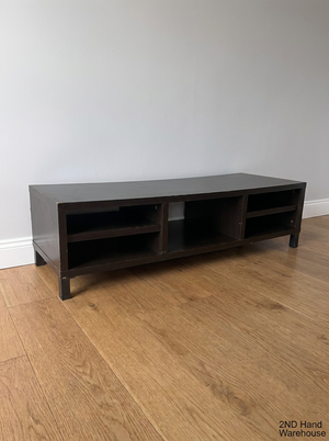 Dark Brown Low-Profile TV Unit with Open Shelving — Multiple Broken Legs and Surface W - 2ndhandwarehouse.com