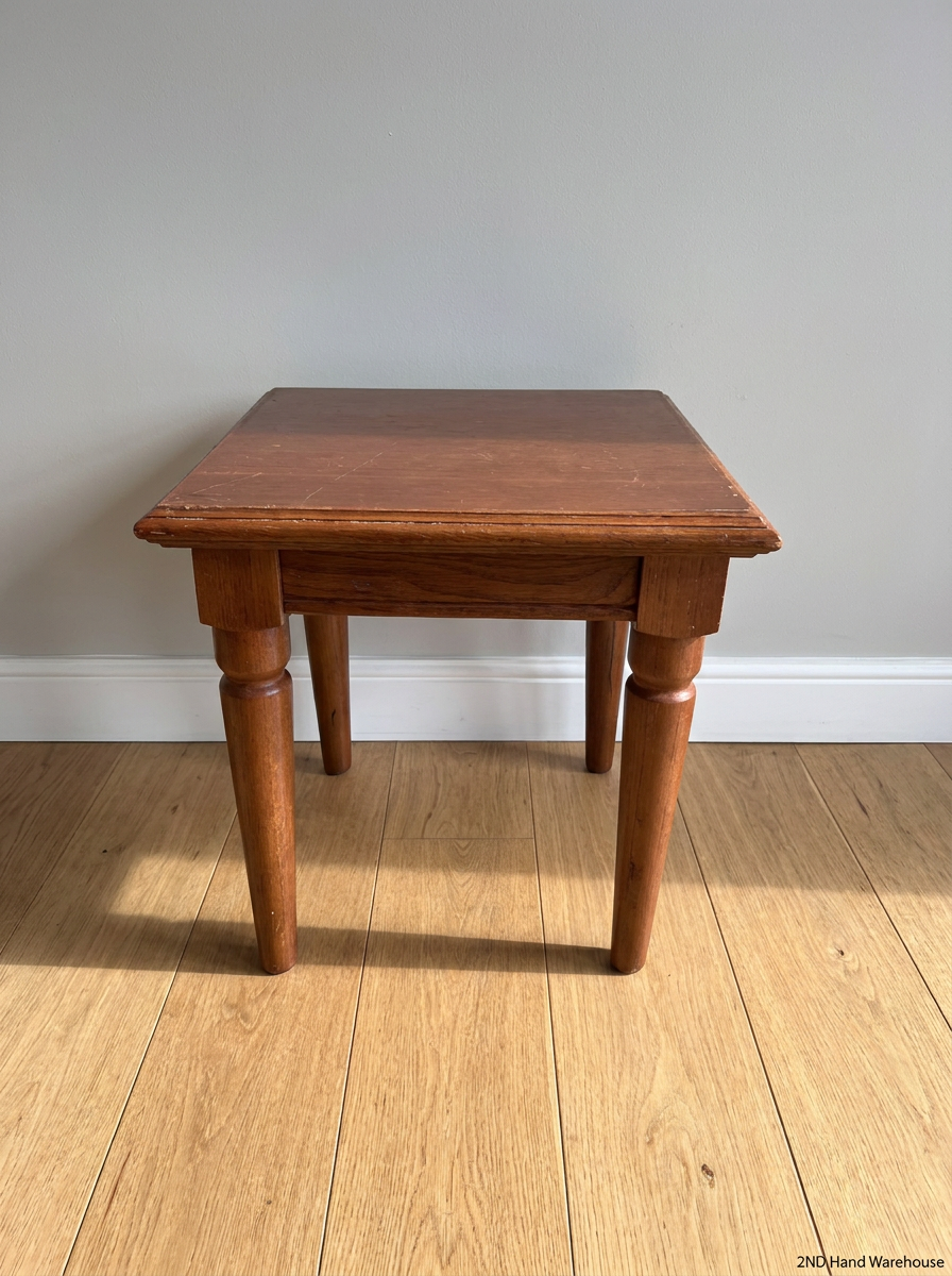 Classic Square Wooden Side Table with Turned Legs — Clean and Well Maintained - 2ndhandwarehouse.com