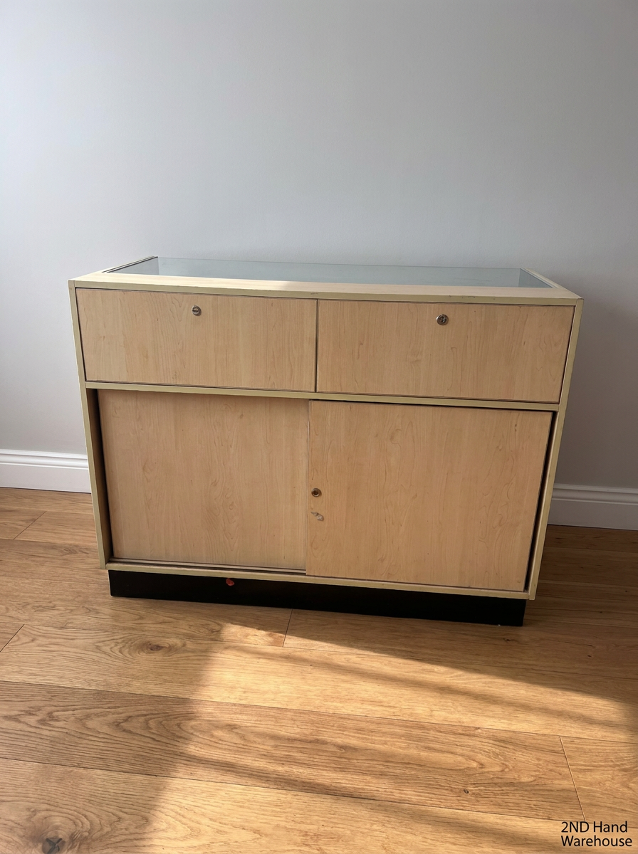 Light Wood-Look Glass Top Retail Display Counter
