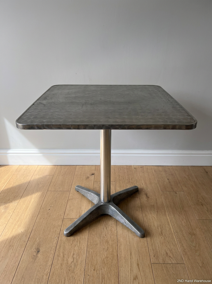 Square Stainless Steel Cafe Table with Pedestal Base - 2ndhandwarehouse.com