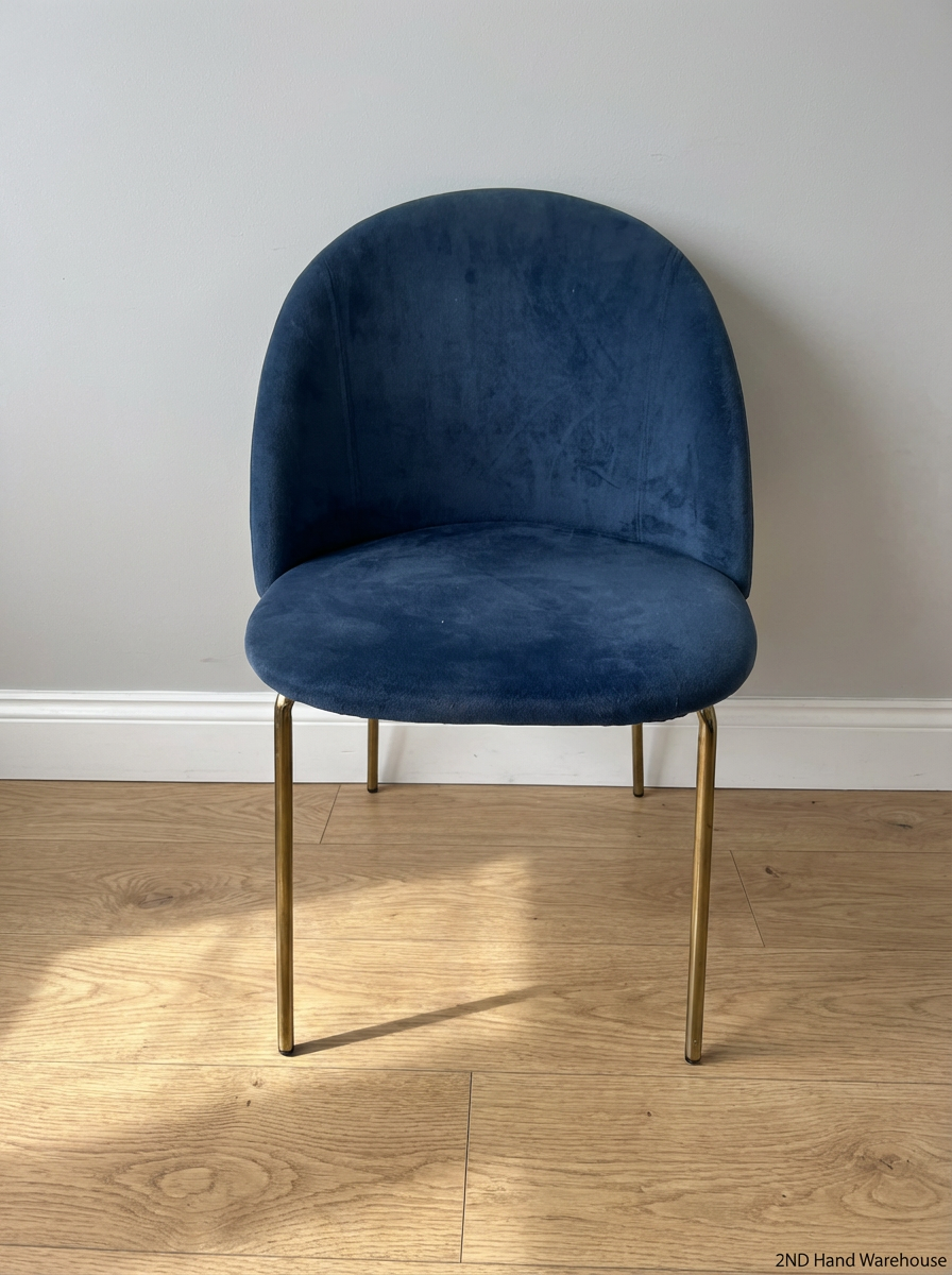 Modern Blue Velvet-Style Accent Chair with Gold Legs - 2ndhandwarehouse.com