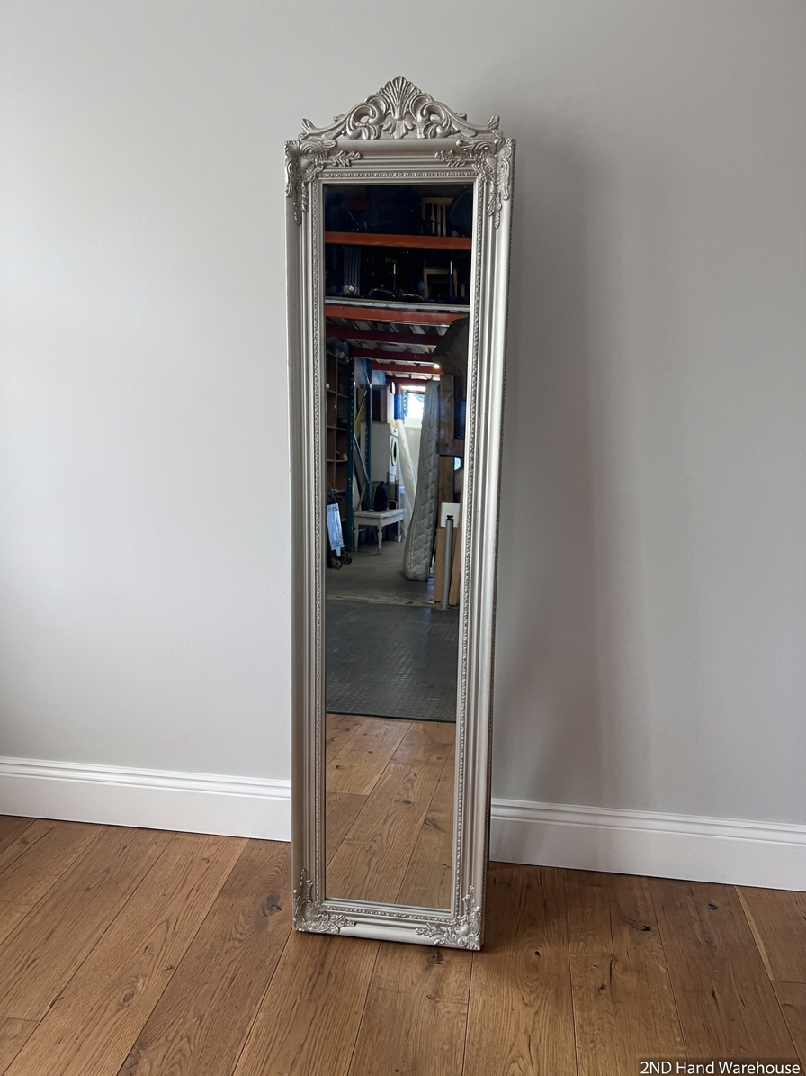 Ornate Silver Full Length Standing Mirror — Good Condition