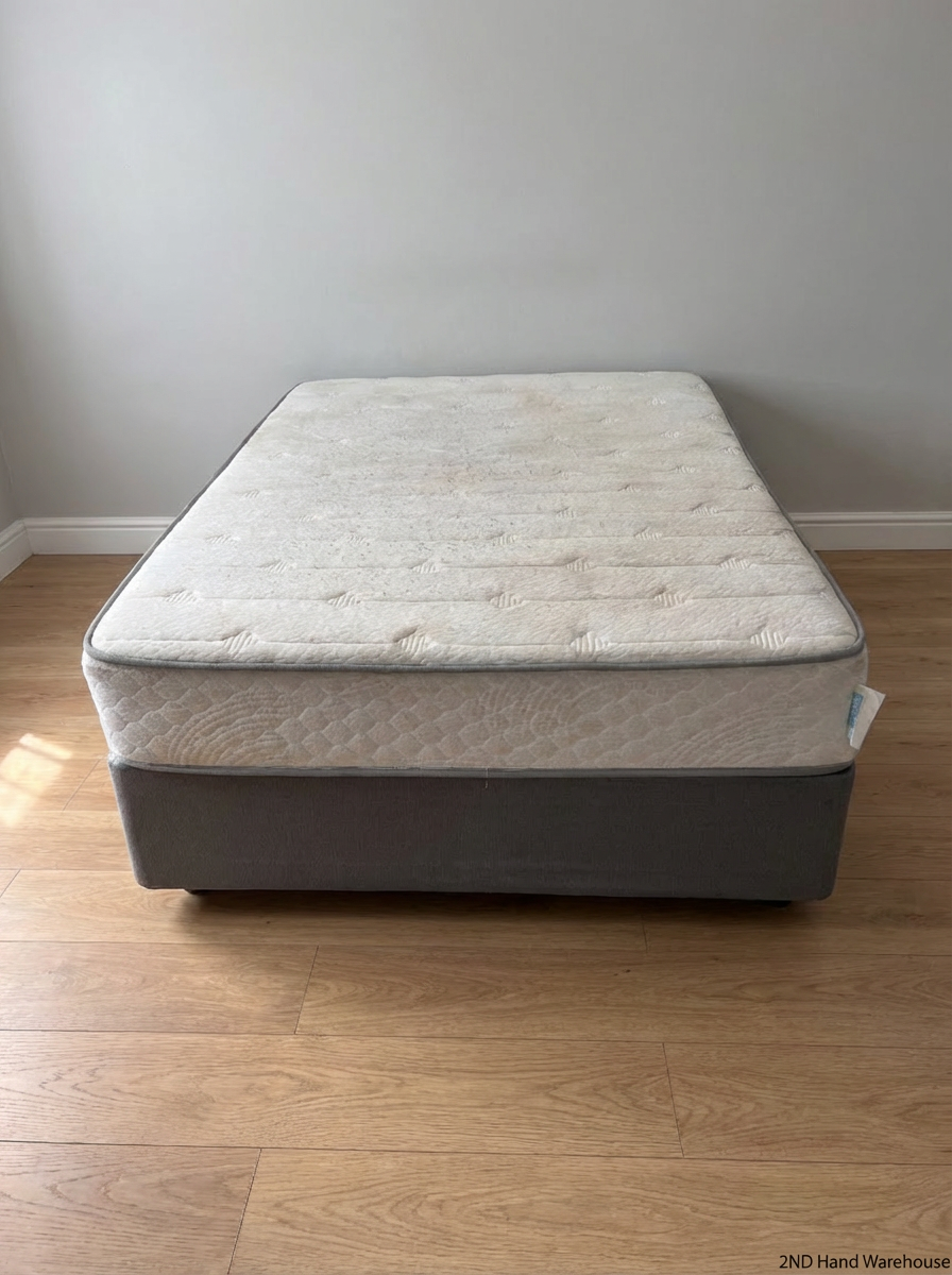 Double Bed & Mewar Iris Mattress - Grey Base (Staining & Scratches) - 2ndhandwarehouse.com