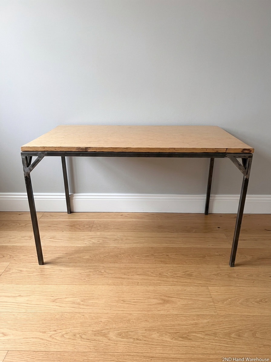 Custom Wooden Top Office Desk with Metal Frame — Used; Fair Condition