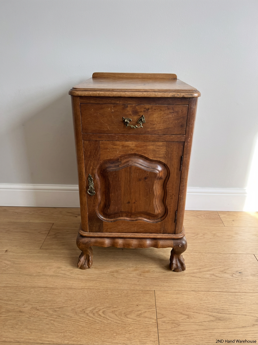Vintage Wooden Pedestal with Ball & Claw Feet - Surface Wear on Top - 2ndhandwarehouse.com