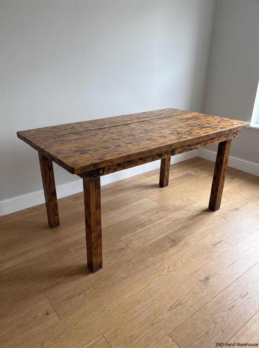 Slatted Pine Dining Table in Chestnut Finish — Good Working O - 2ndhandwarehouse.com