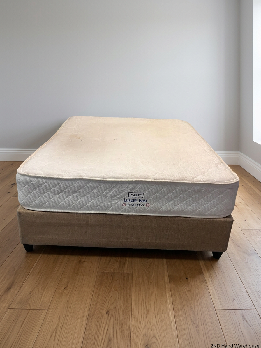 Queen Size Mattress and Gold Upholstered Base Set — Soft Feel with Loose Mattress Springs