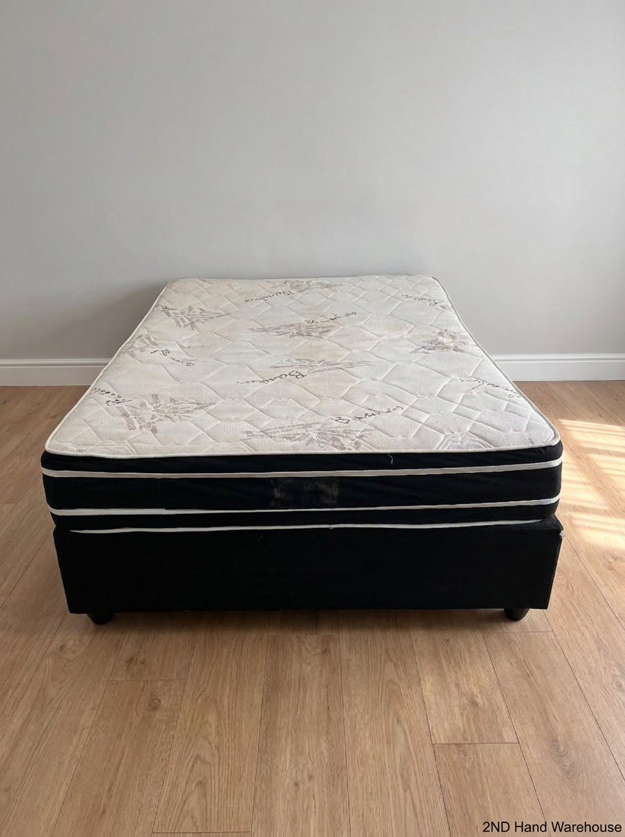 Bamboo Patterned Mattress and Base Set — Fair Condition with Visible Surface Marks
