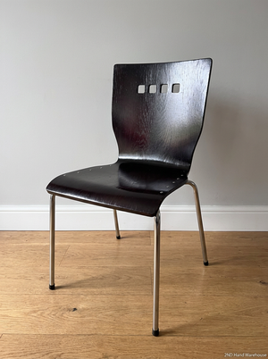 Dark Wood Veneer Dining Chair with Chrome Legs — Arm Rests Scuffed - 2ndhandwarehouse.com