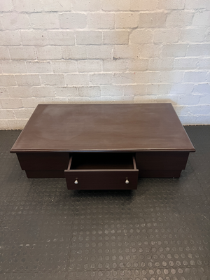 Dark Brown Wooden Coffee Table with Integrated Drawer - 2ndhandwarehouse.com