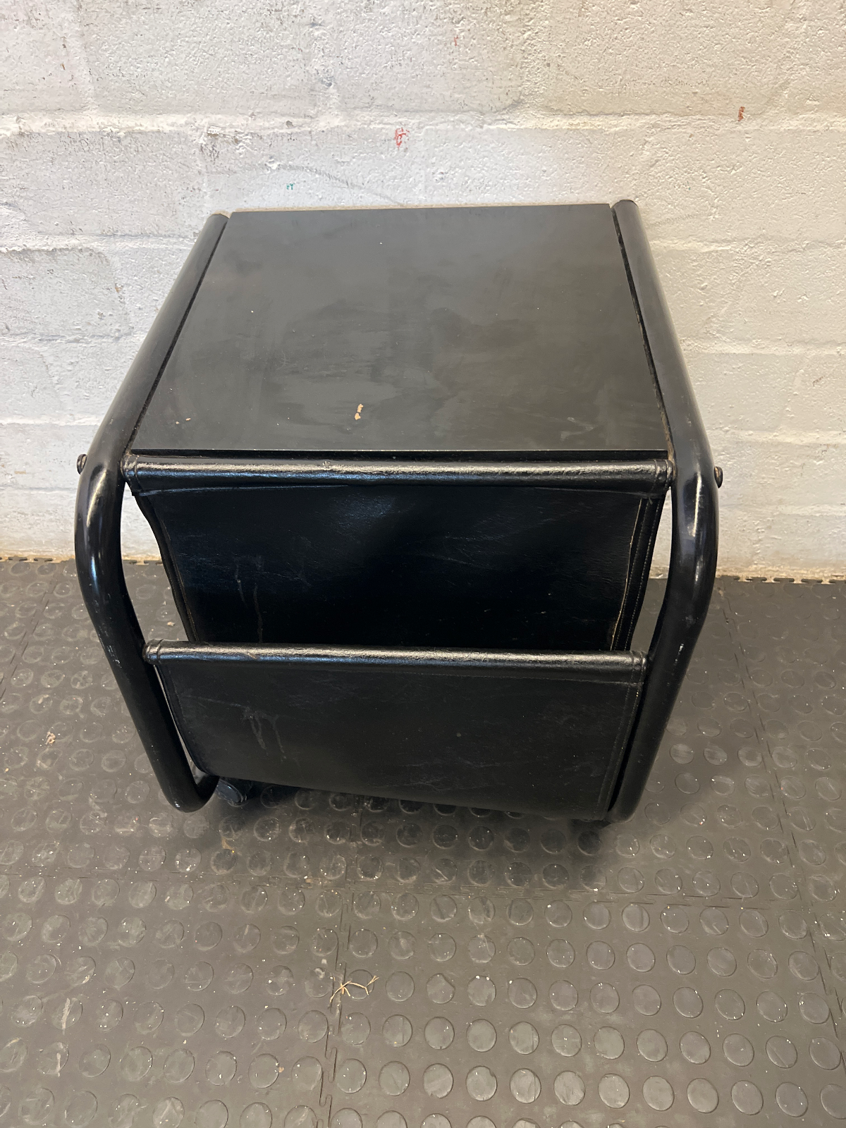 Vintage Style Black Mobile Side Table with Magazine Sling - 2ndhandwarehouse.com