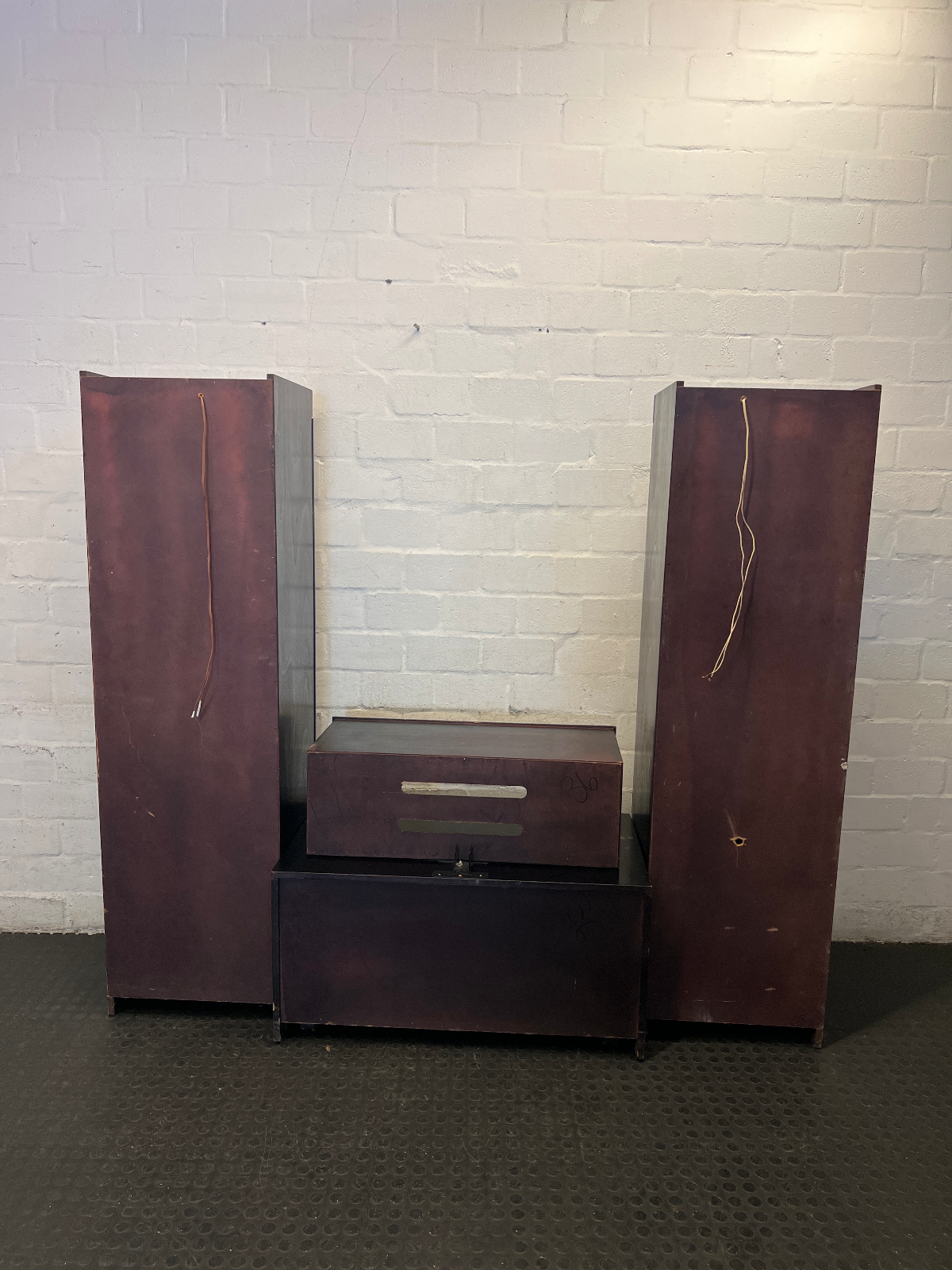 3-Piece Dark Brown Wall & TV Unit with Glass Cabinets - 2ndhandwarehouse.com