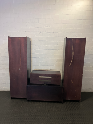 3-Piece Dark Brown Wall & TV Unit with Glass Cabinets - 2ndhandwarehouse.com
