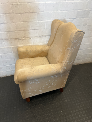 Vintage Style Fabric Wingback Chair with Leaf Pattern - 2ndhandwarehouse.com