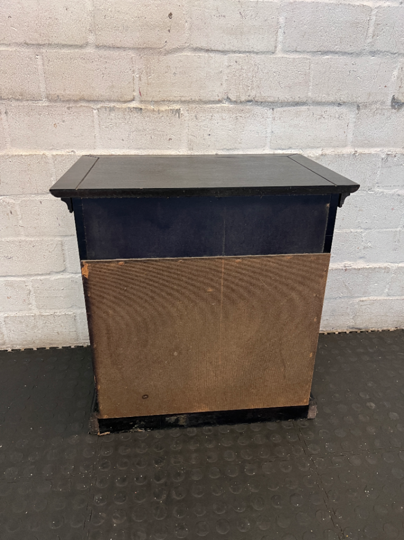 Pair of Black Lattice-Door Bedside Tables - Minor Edge Wear - 2ndhandwarehouse.com